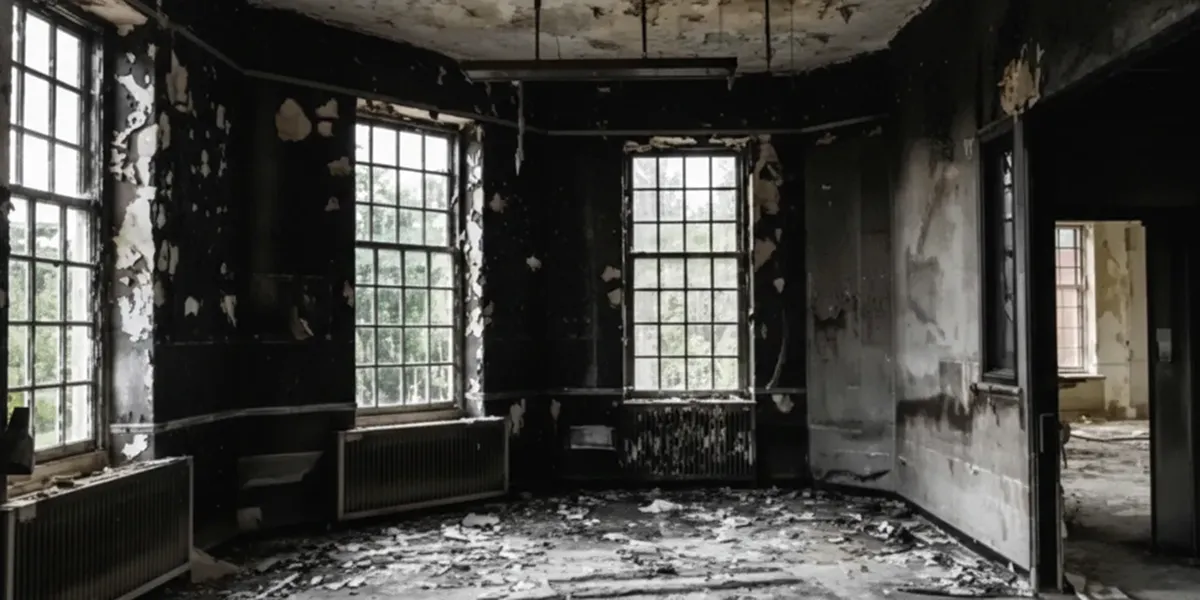 fire damage repair addressing severe interior damage and smoke residue inside a burned home in Lakeland, FL